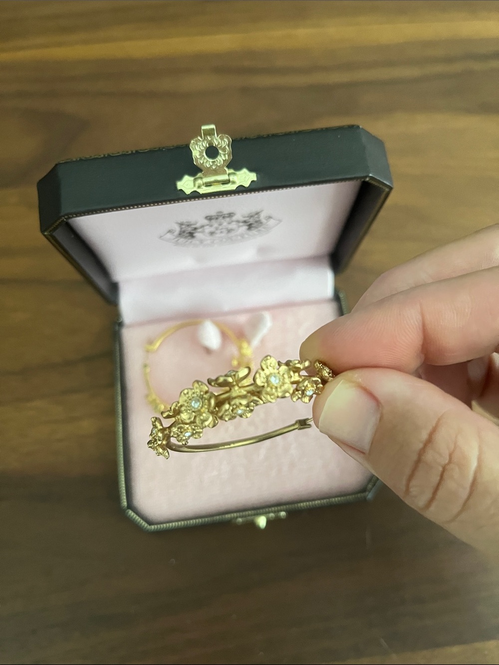 Juicy Couture Gold Floral Crystal Hoop Earrings - Picture 2 of 2